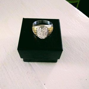 Men's Two-Toned Stainless Steel Oval  Ring-SZ 10